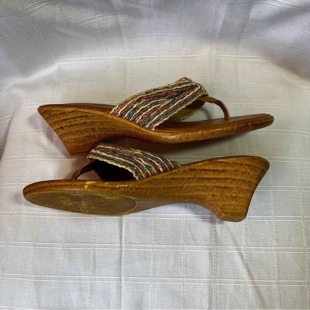 Made In Italy Designer Boho Goddess Fairy Sandals Size 6 Stacked Chunky Heel - Picture 9 of 11